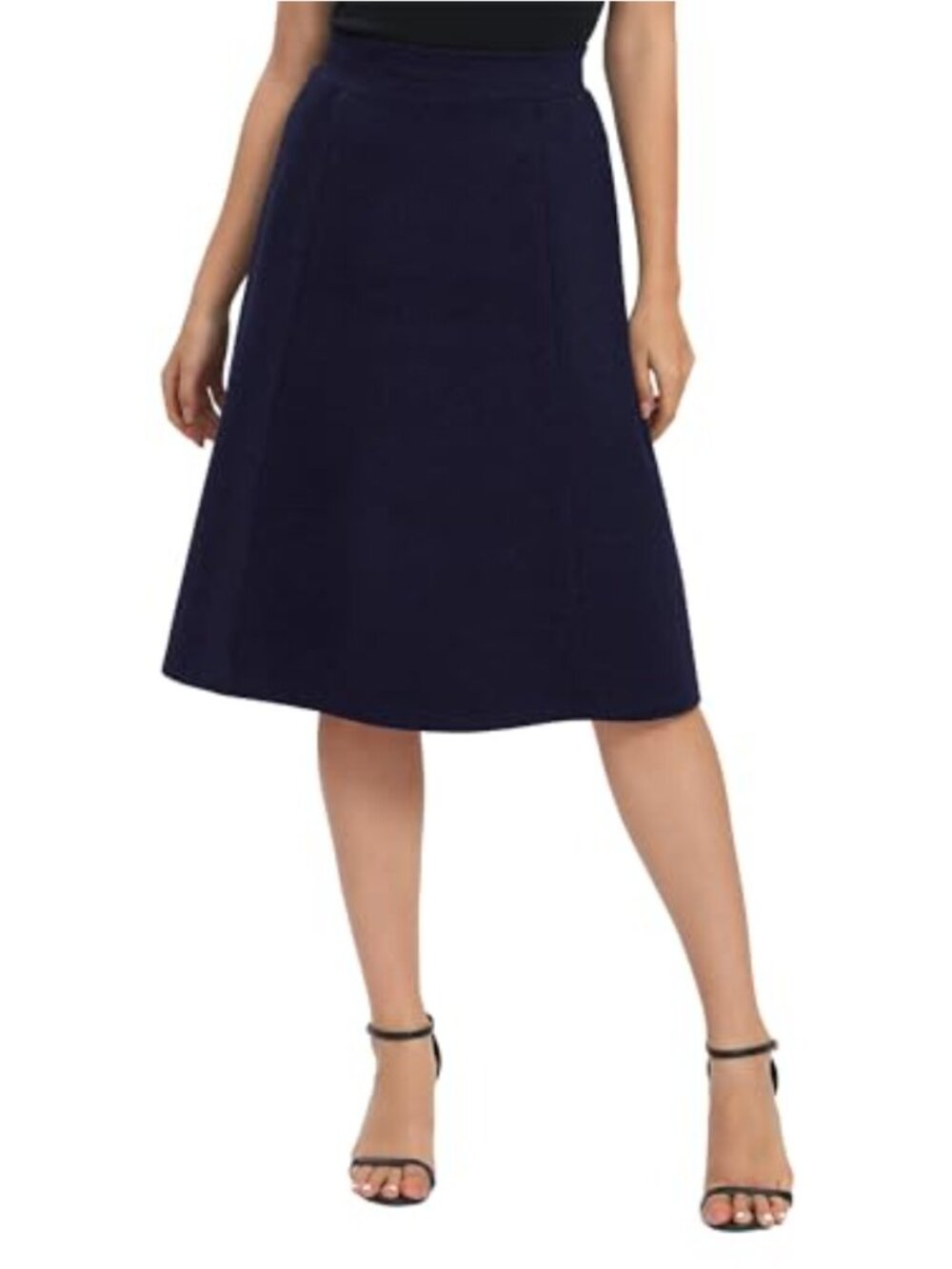 A-Line High Waist Flare Midi Knee Length Stretchy Skirt